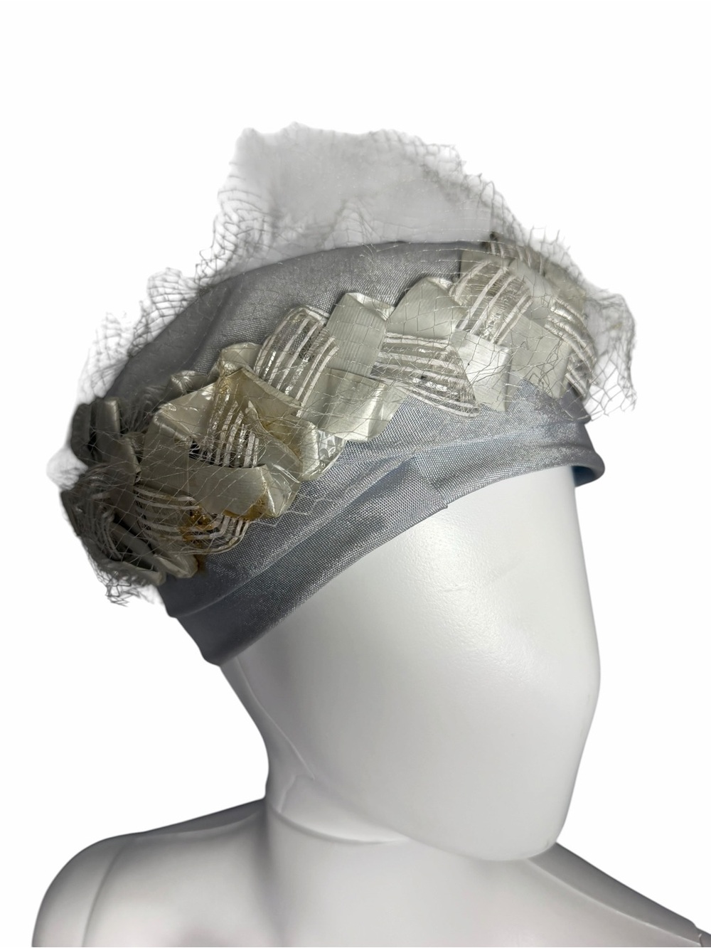 Vintage-Inspired Silver and Ivory Netting Cocktail Hat